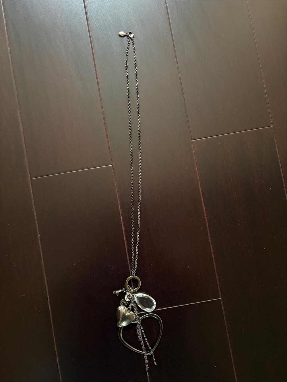 Guess Silver Heart & Charm Pendant Necklace with Clear Teardrop
